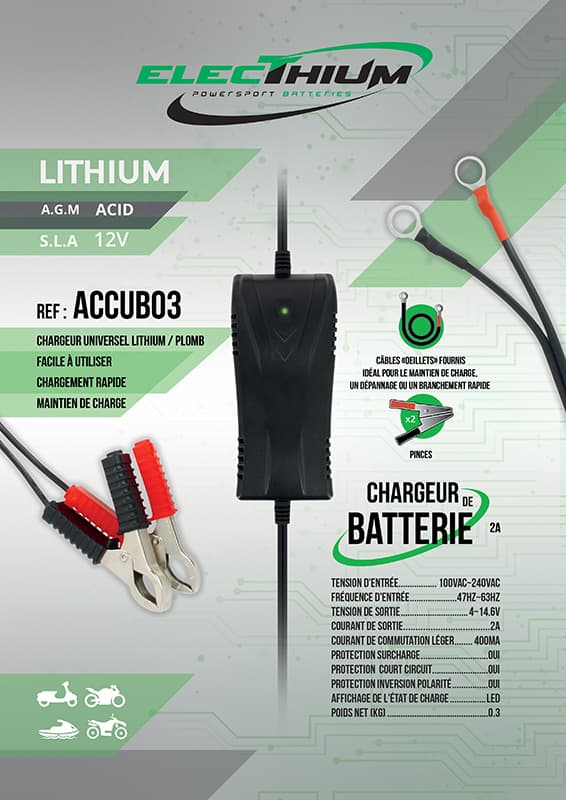 Chargeur Batterie Moto et Scooter - Pour batterie Lithium & Acide vue 3