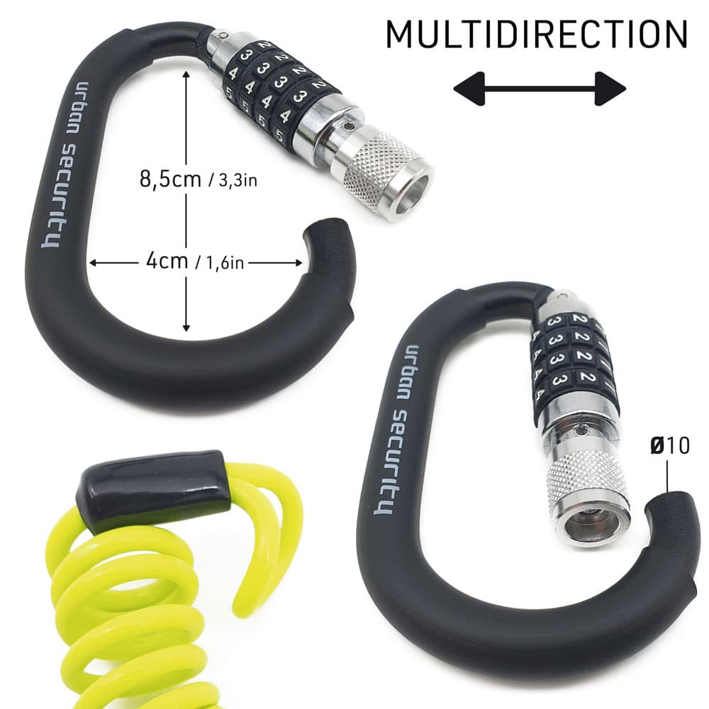 Antivol casque à code - Mousqueton + Câble antivol vue 3